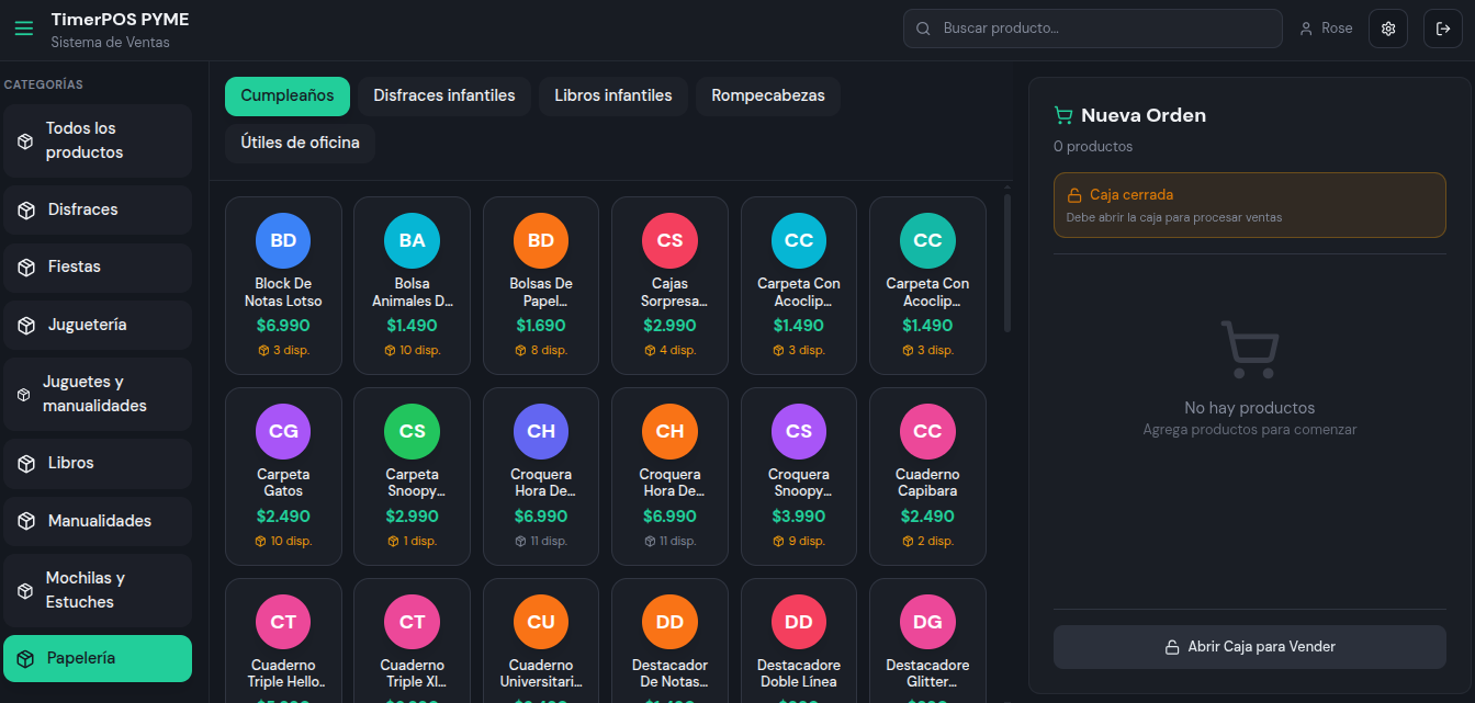 Interfaz de Caja TimerPOS